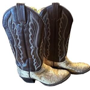 Vintage Tony Lama Cream Snakeskin and Brown Leather Boots Womens 6B